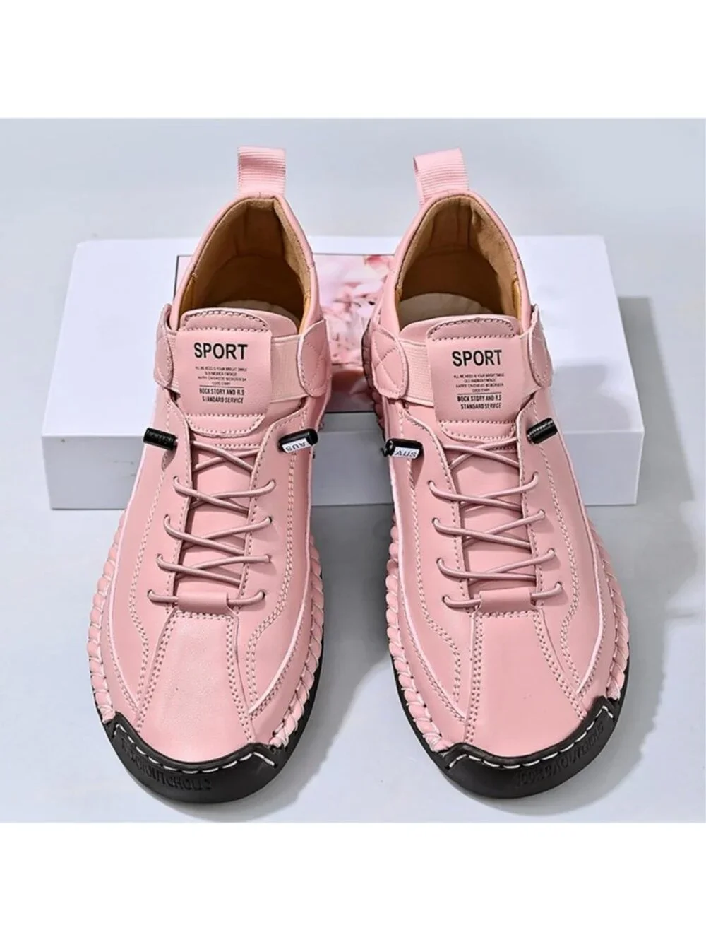 Women's Pink Leather Breathable Loafers Mid top Walking Flats Ankle Chukka Boots